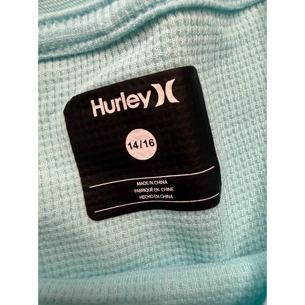 Hurley Boys Light Blue Waffle Knit Thermal Long Sleeve Shirt Size 14/16 XL